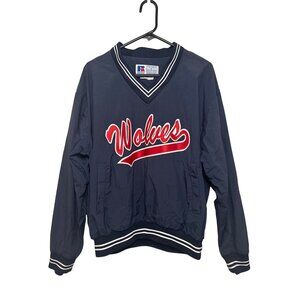 VTG Wolves Russell Athletic Windbreaker Pullover Large Ringer USA Lightweight